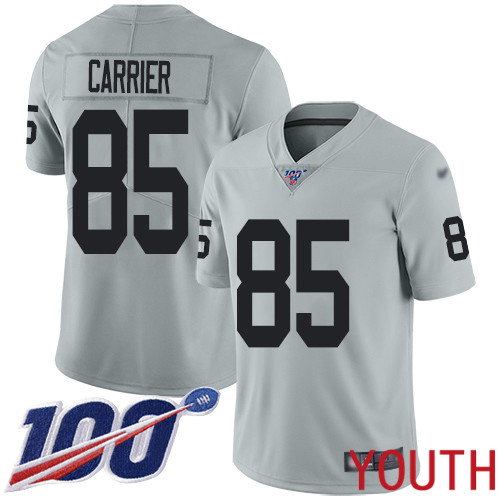 Oakland Raiders Limited Silver Youth Derek Carrier Jersey NFL Football 85 100th Season Inverted Legend Jersey